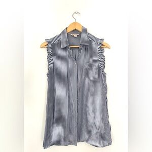 Brooks Brothers  100 % silk Blue White striped  Button Down Shirt blouse 8